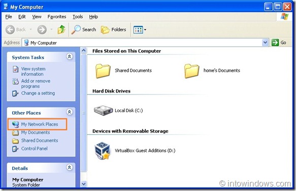 Share Folders Between VirtualBox  XP Gues And  Host Machine Step1