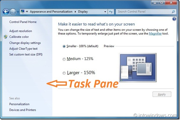 Default Task Pane In Windows 7