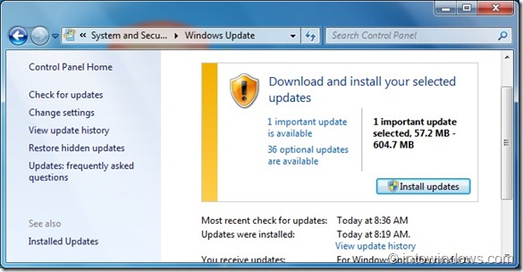 Install Windows 7 SP1 RC via Windows Update step6