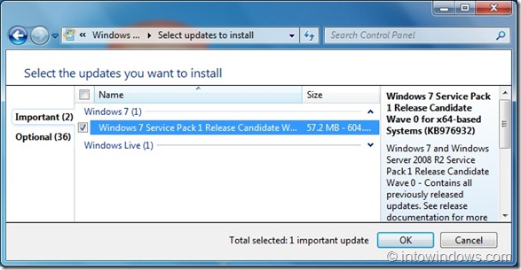 Install Windows 7 SP1 RC via Windows Update step5