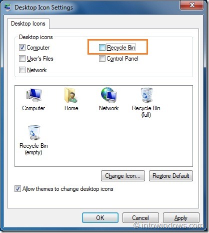 Remove or Delete Recyble Bin From Desktop
