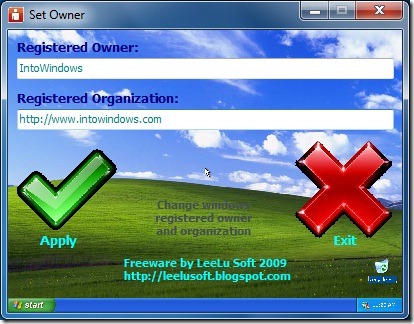 Change owner and organization info in Windows 7