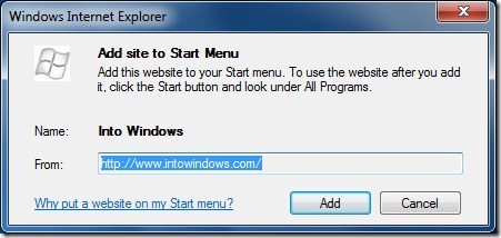 Add website to Start menu Using Internet Explorer 9 browser