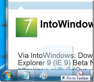 Pin websties to Windows 7 taskbar using Internet Explorer 9