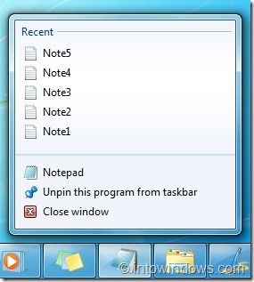 Jump List in Windows 7