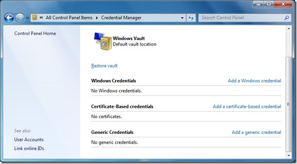 Credential manager in Windows 7