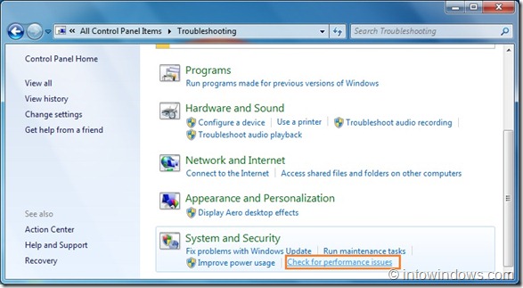 Check for performance issues in windows 7