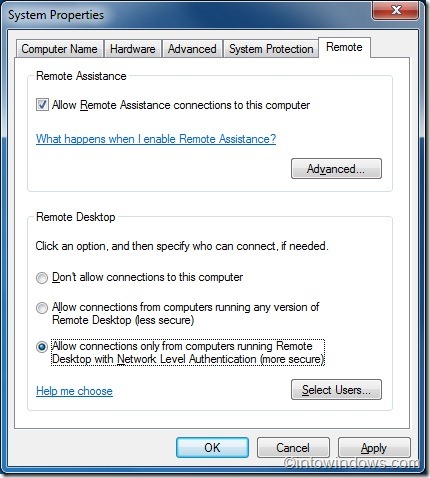 Enable Remote Desktop Connection In Windows 7