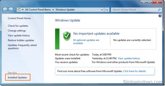 Uninstall Windows 7 SP1 update