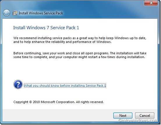 Install Windows 7 Service Pack 1