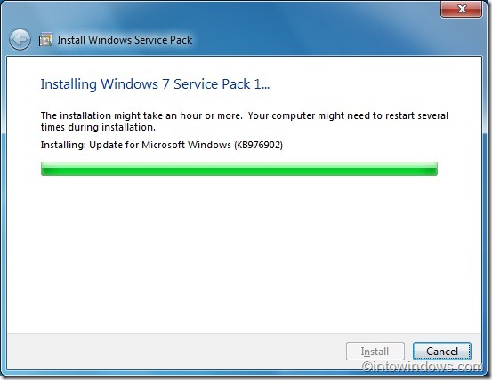 Installing Windows 7 service pack 1