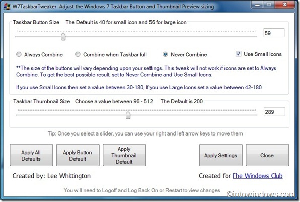 Change Windows 7 Taskbar Button Size