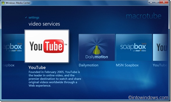 watch youtube, dailymotion video in media center