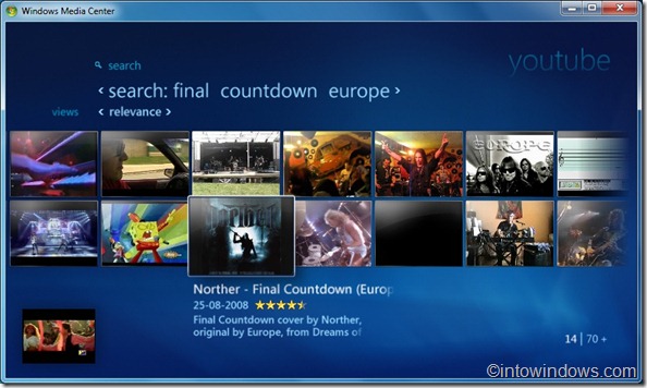 YouTube In Windows Media Center