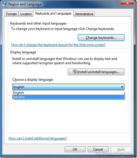 Change language in windows 7