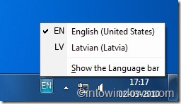 Language bar in windows 7 taskbar