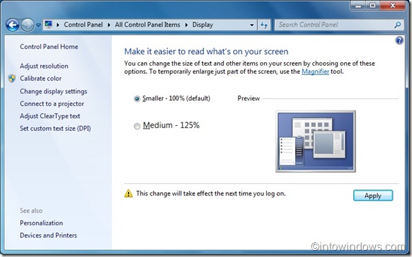 how to increase logon screen text size in windows 7