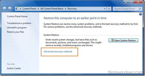 Recovery in windows 7