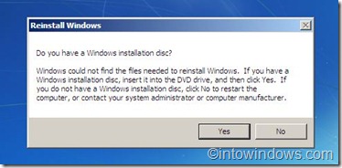 reinstall windows disc confirmation