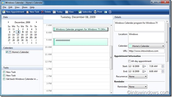 Windows Calendar for Windows 7