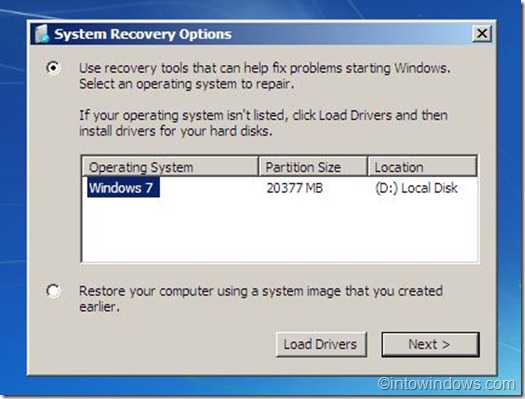 system recovery options