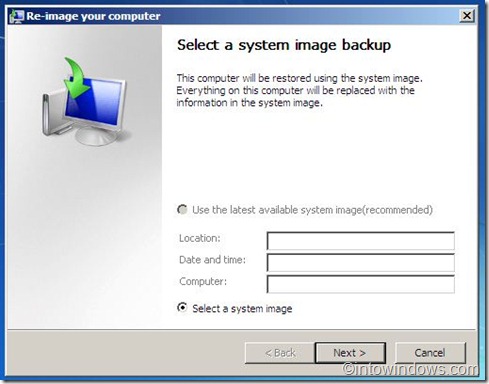 system image backup option