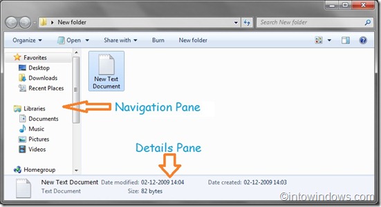 navigation and details pane