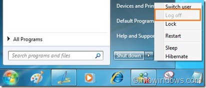 log off on start menu