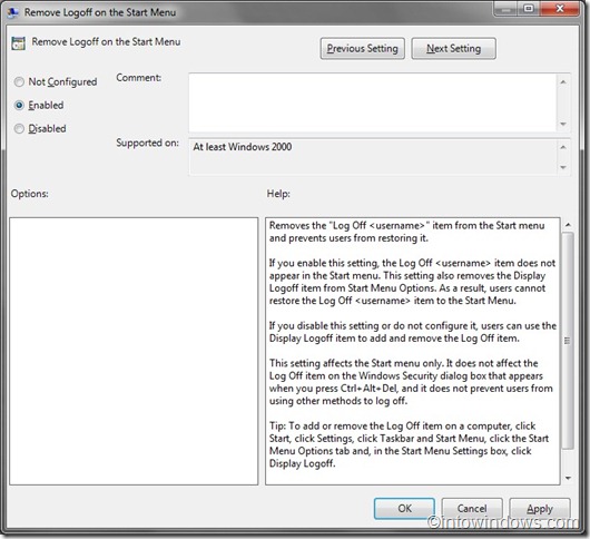 remove log off on start menu