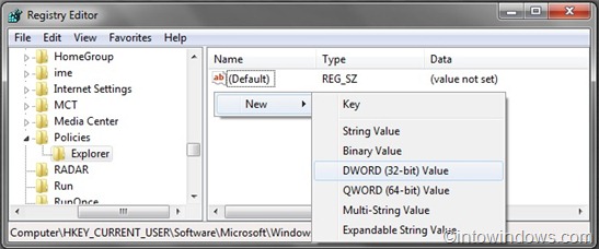 create a new dword value in registry