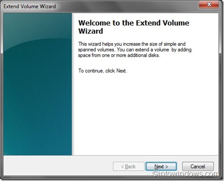 extend volume wizard step one