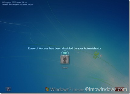 easy of access disabled in windows 7 logon