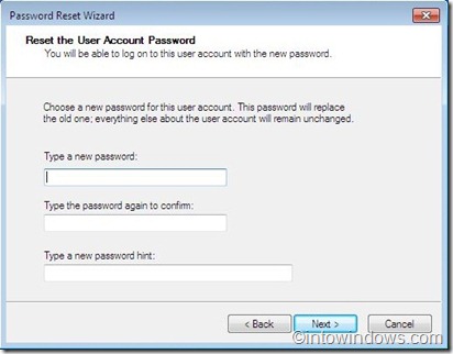 password reset wizard step three