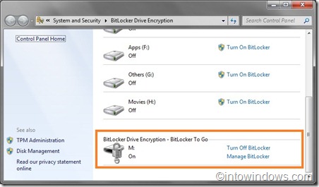 bitlocker drive encryption turn on