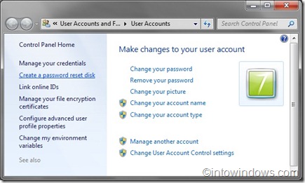 create a password reset disk