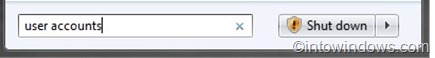 user accounts in start menu search box