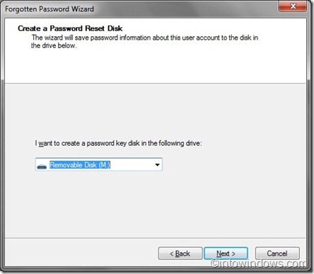 forgotten password wizard select usb or floppy