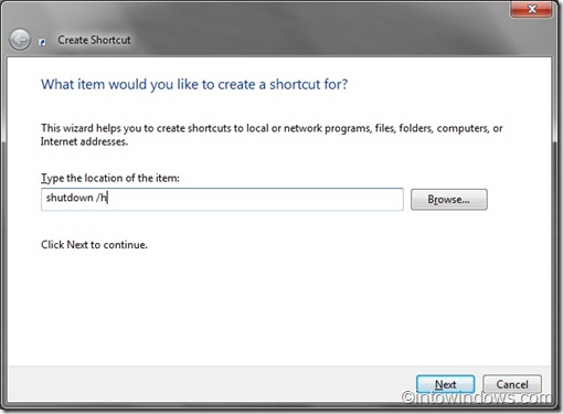 create shortuct to hibernate