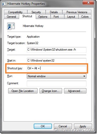 hibernate hotkey properties