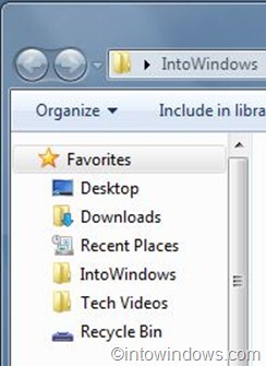 Favorites in Windows 7 explorer