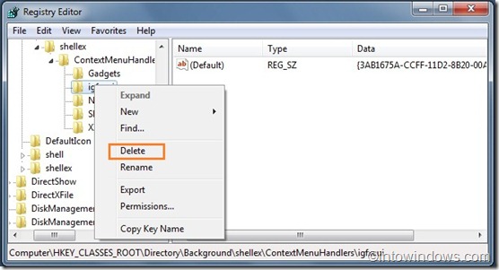 Remove Intel Menu from Windows 7 desktop context menu