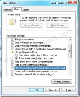 Windows 7 folder options