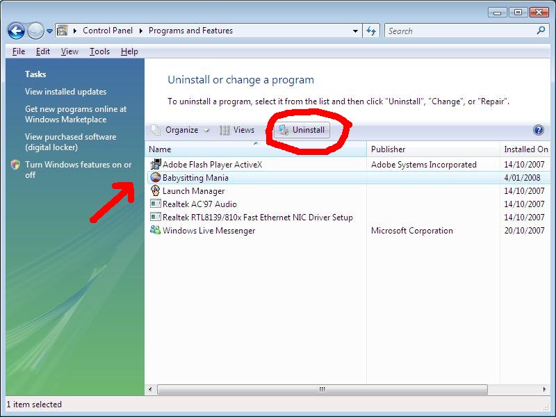 Remove a program in Windows Vista