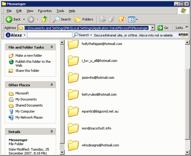 folder path in Windows xp