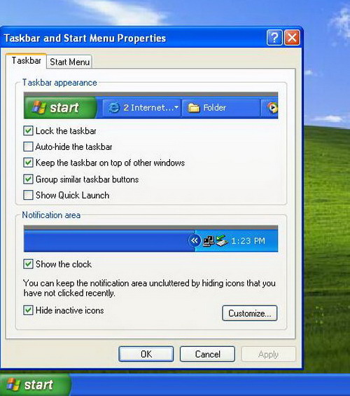 taskbar and start menu