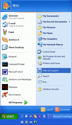 Windows xp start menu