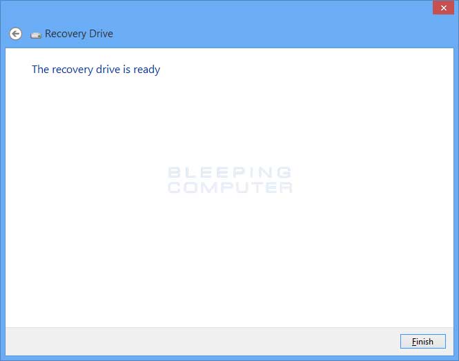 Finished creating recovery drive screen