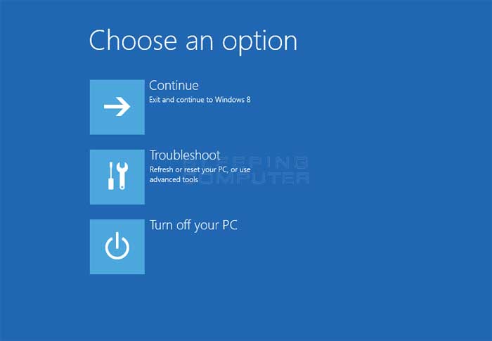 Choose an option screen