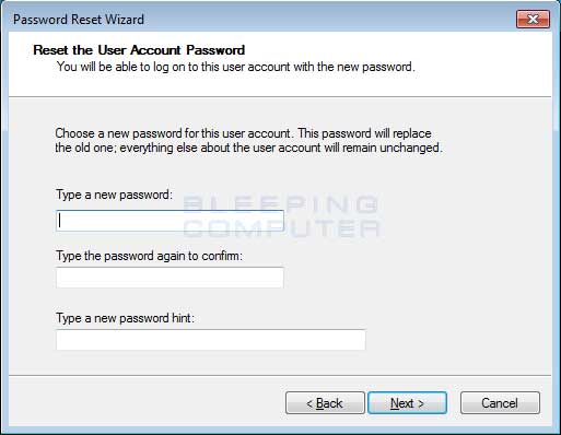 Reset Password screen