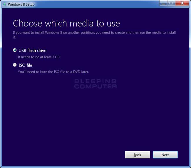 Select Media screen